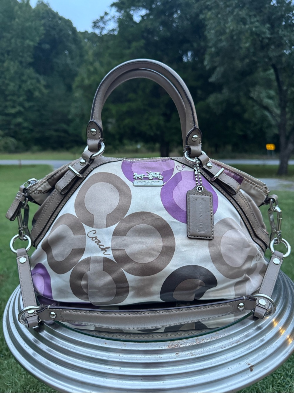 Coach Beige and Purple Signature Dome Satchel